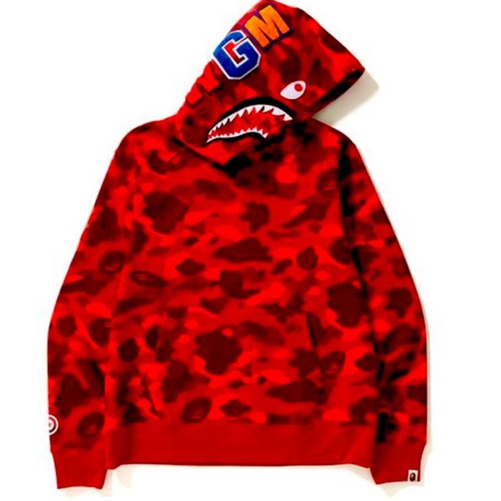 BAPE Rare 1st Red Color Camo “ A Bathing Ape” Shark Full Zip Hoodie Size M